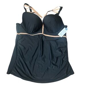 NWT Lane Bryant Cacique Black/Rose Gold Swim Tankini Top size 40C